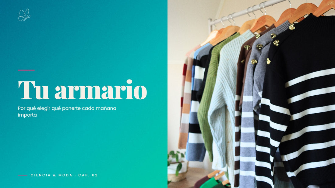 Perchero ASIRI con sweaters a rayas y de colores