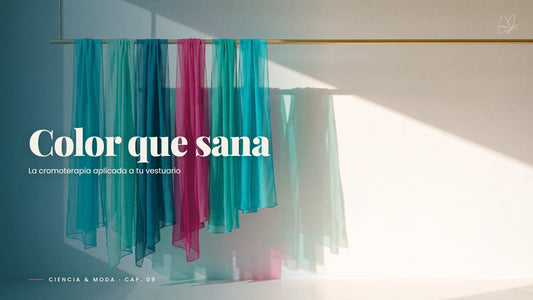 Pañuelos de seda turquesa, verde agua y fucsia proyectando luz de colores