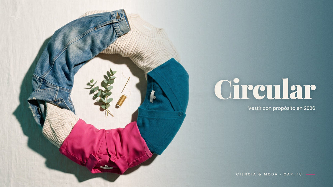Prendas dobladas formando un círculo, símbolo de moda circular