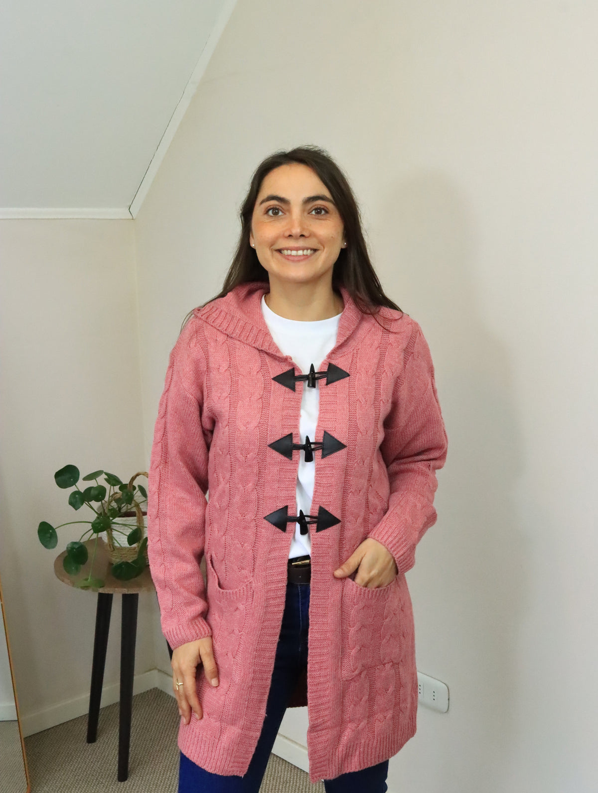 Cardigan Rosa Viejo con Capucha