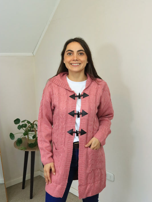 Cardigan Rosa Viejo con Capucha