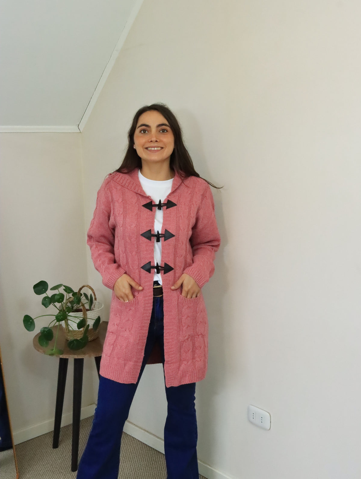 Cardigan Rosa Viejo con Capucha