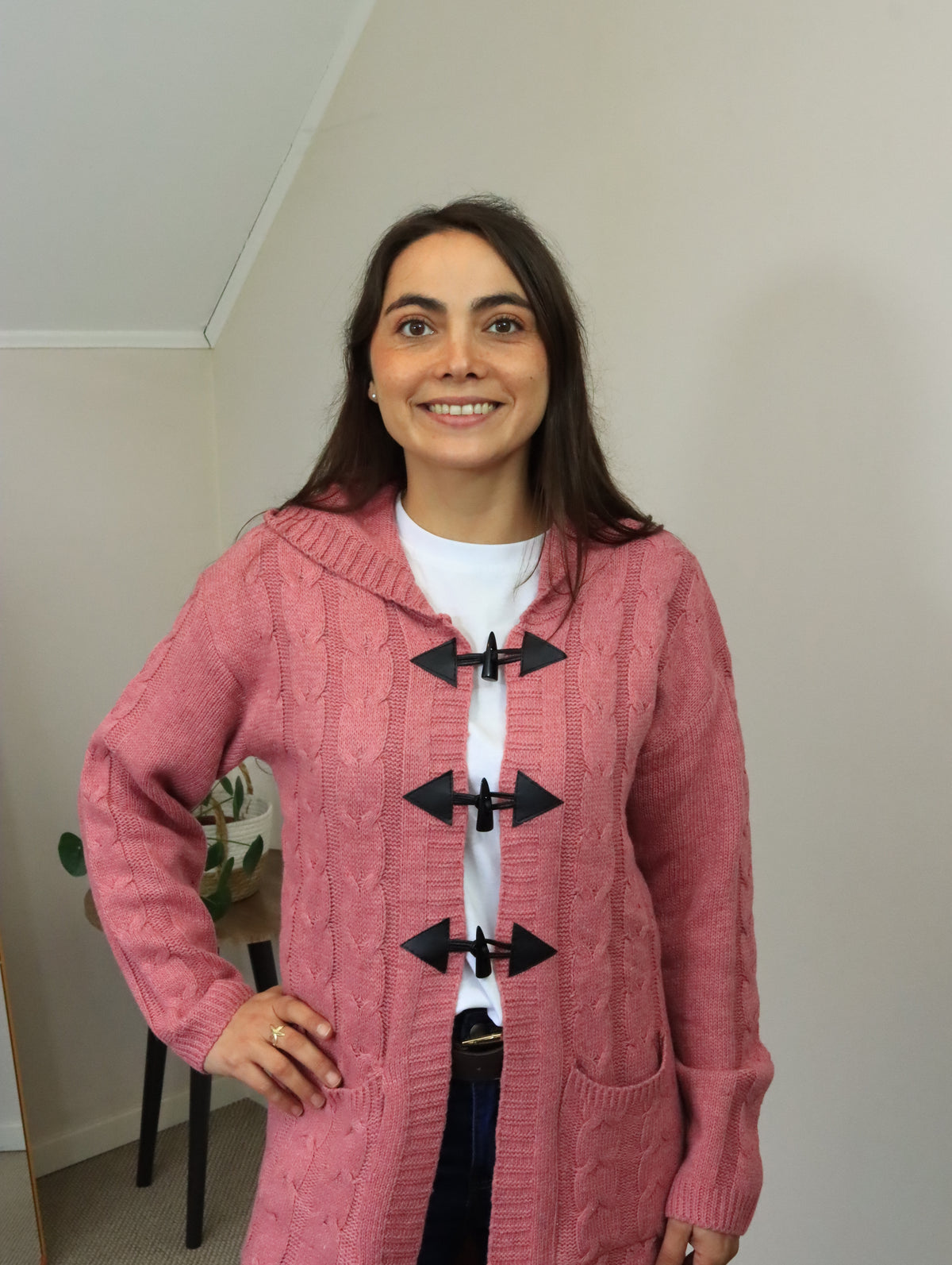Cardigan Rosa Viejo con Capucha