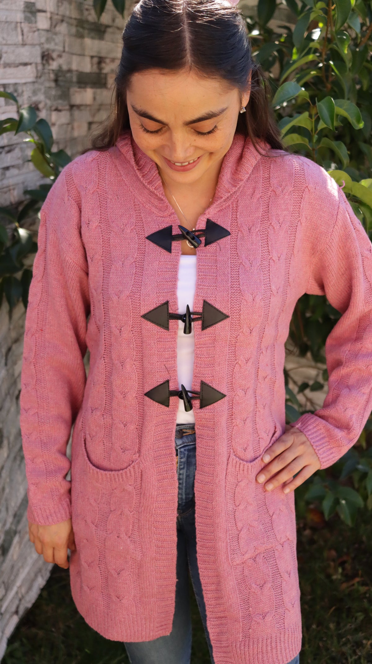 Cardigan Rosa Viejo con Capucha
