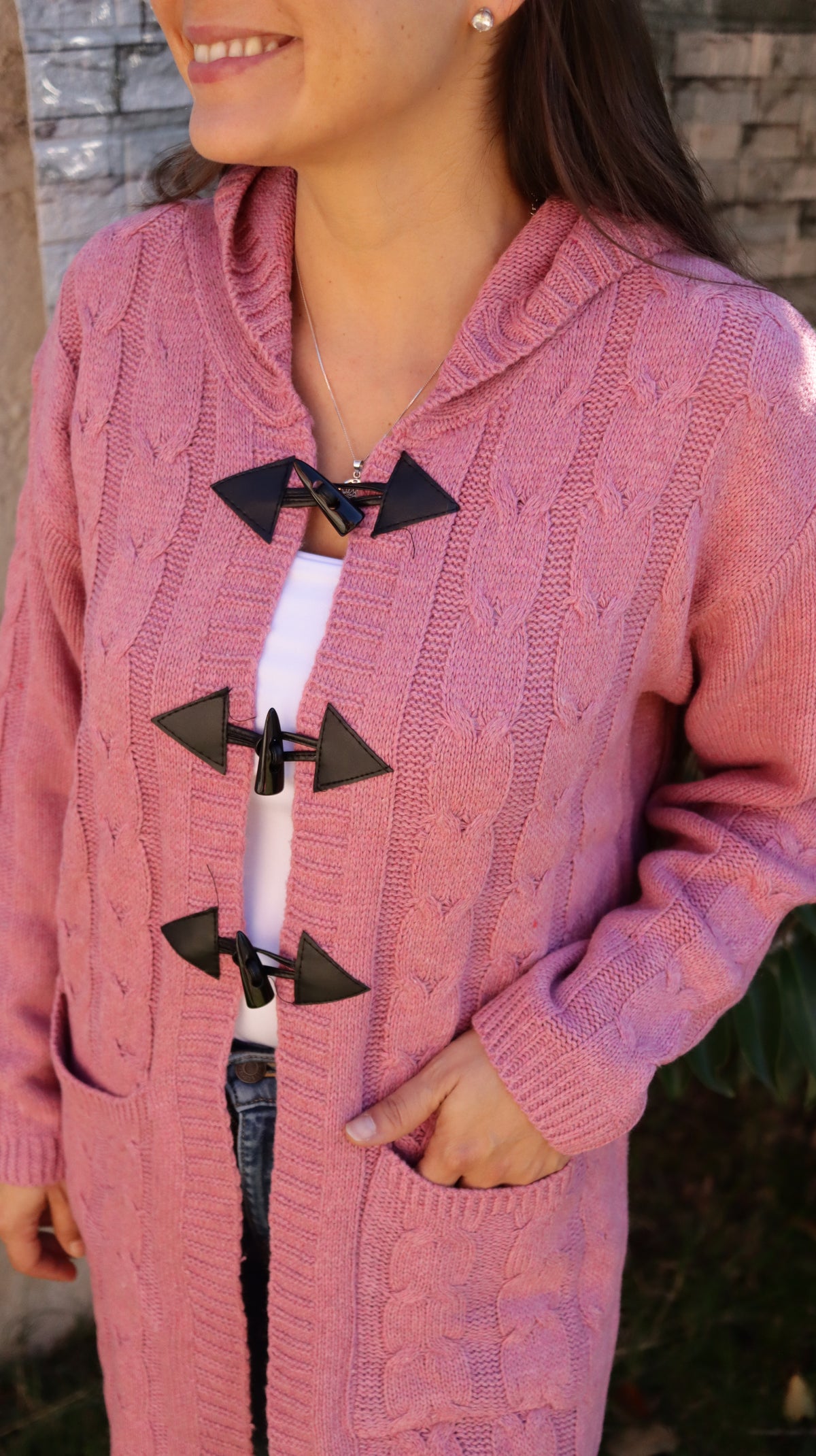 Cardigan Rosa Viejo con Capucha