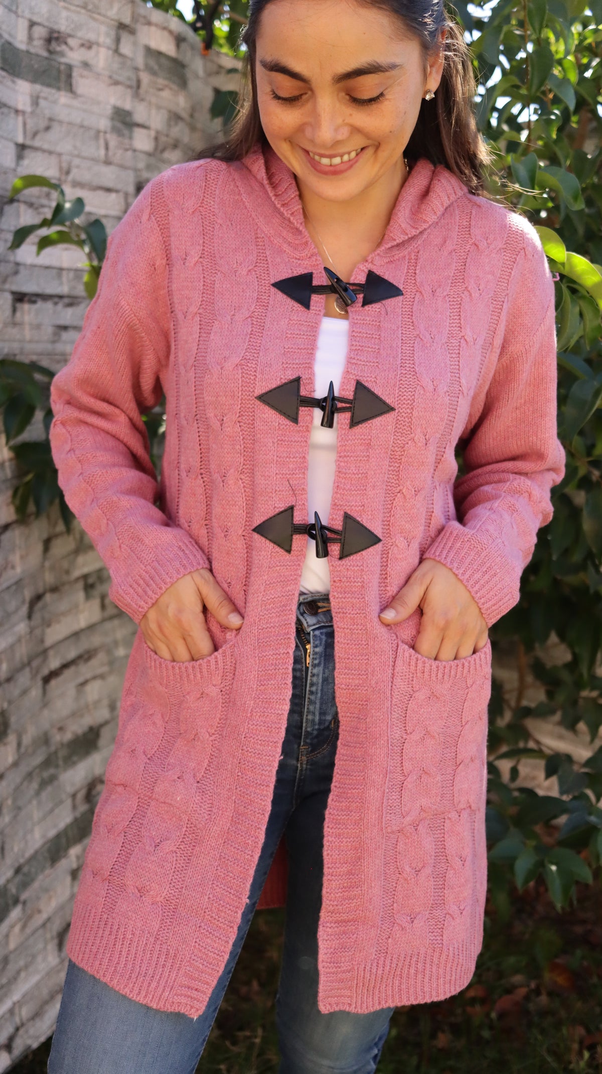 Cardigan Rosa Viejo con Capucha