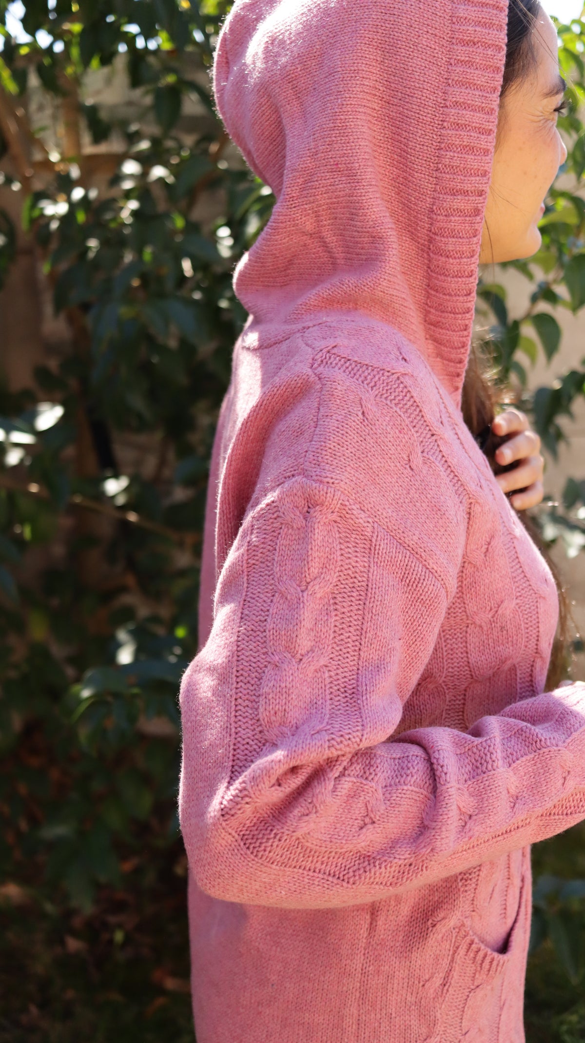 Cardigan Rosa Viejo con Capucha