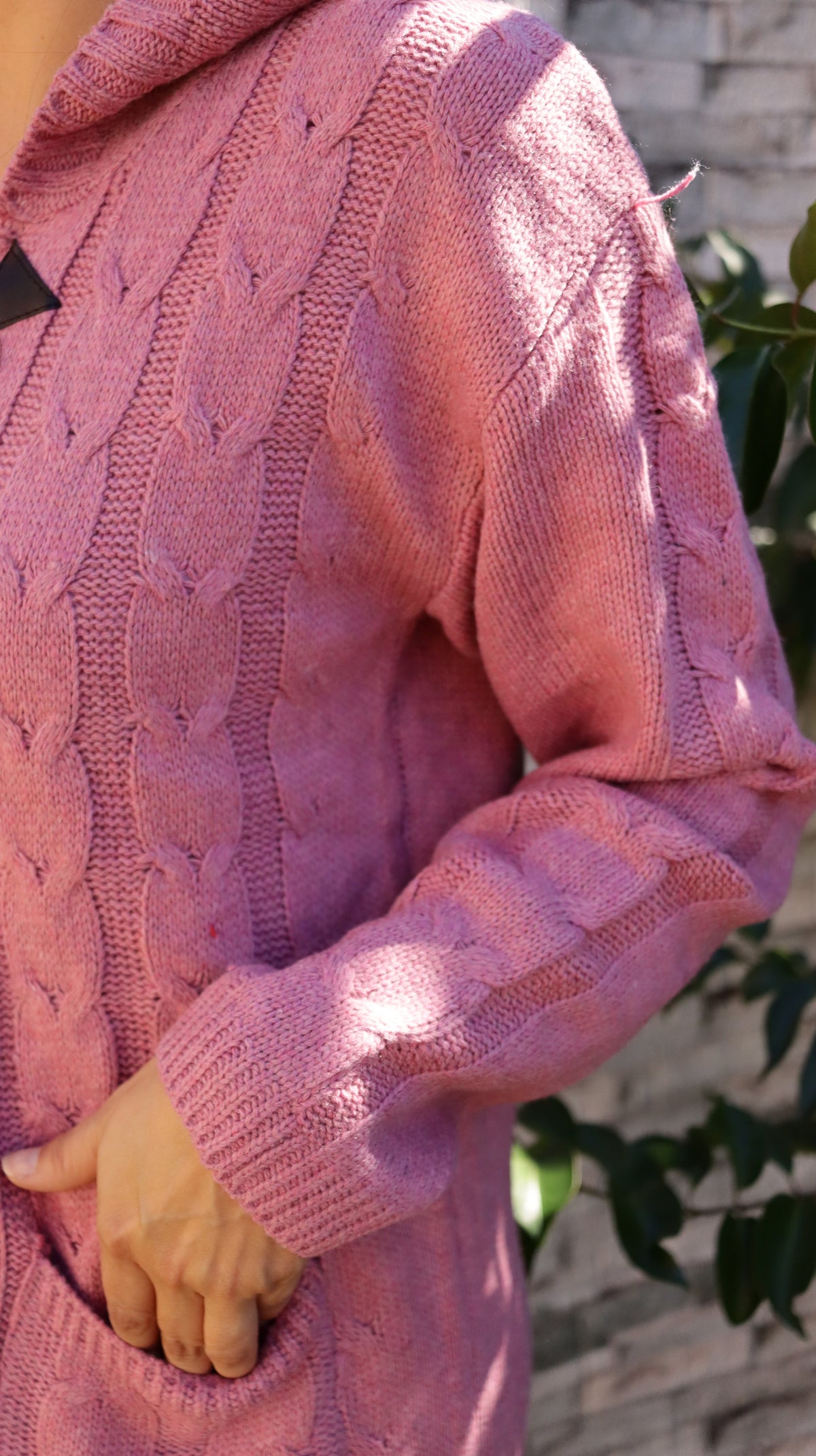 Cardigan Rosa Viejo con Capucha