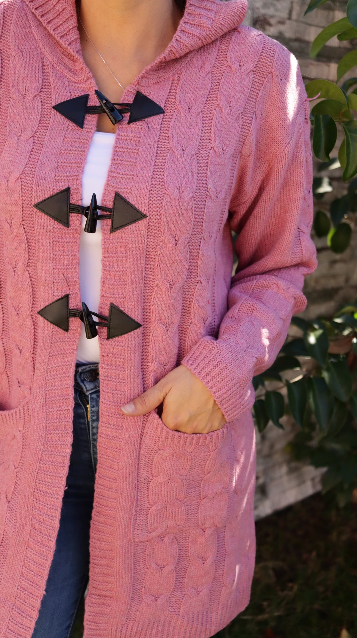 Cardigan Rosa Viejo con Capucha